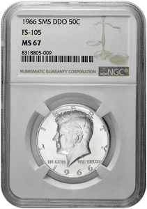 1966 SMS DDO 50c Kennedy Half Dollar FS-105 NGC Graded MS 67 - Picture 1 of 2