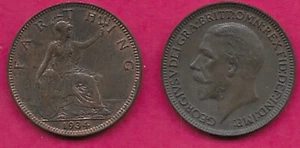 GREAT BRITAIN FARTHING 1934 UNCROWNED PORTRAIT OF KING GEORGE V FACING LEFT,lege - Picture 1 of 1