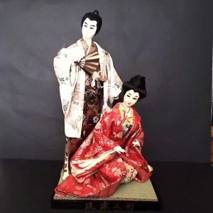 Vintage Japanese Silk and Brocade Ryukyu Doll Couple - Picture 1 of 8