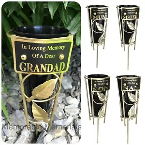 In Loving Memory Grave Pot Flower Vase Metal Spike Memorial Tribute Crematorium - Picture 1 of 26