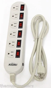 6 Outlet Surge Power Strip with 6 Lighted ON/OFF Switches ONE Switch Every Plug - Picture 1 of 8
