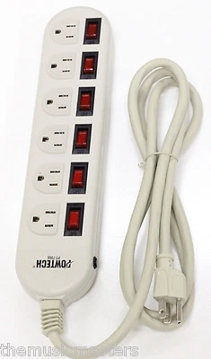 6 Outlet Surge Power Strip with 6 Lighted ON/OFF Switches ONE Switch Every Plug - Image 1 of 4