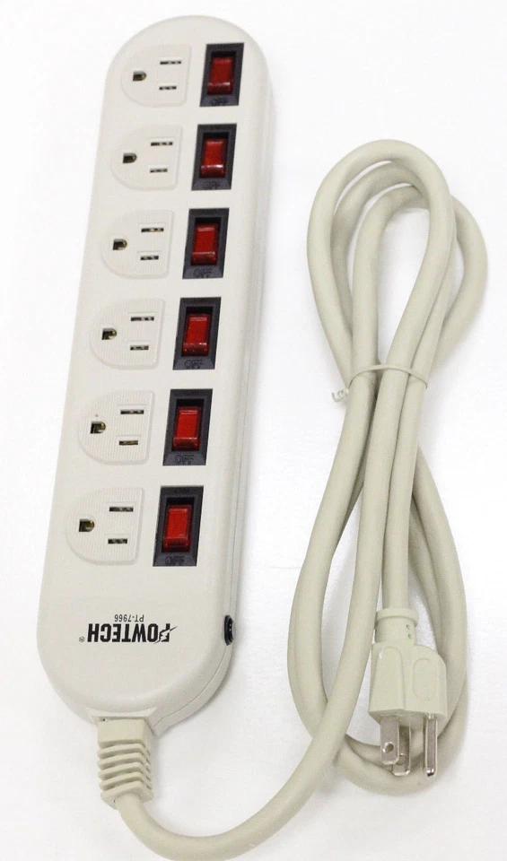 6 Outlet Surge Power Strip with 6 Lighted ON/OFF Switches ONE Switch Every Plug - Image 1 of 4