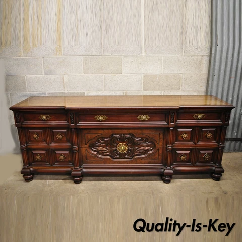 Vtg Italian Mediterranean Hollywood Regency Carved Wooden Credenza Long Dresser Cover