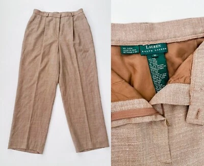 Pantalones de vestir de lana Lauren Ralph Lauren plisados para mujer color arena tostado tweed oficina carrera Foto 1 de 4