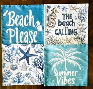 Lot 4 Throw Pillow Cover Shells Coastal Beach Palm Tree Summer NO PILLOW INSERT - Picture 1 of 9