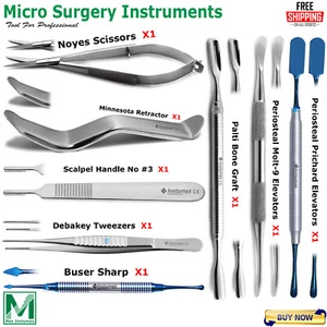Kit Chirurgia Odontoiatrica Micro Orale Ascensori Periosteali Retrattore Forbici Pinzetta - Foto 1 di 10