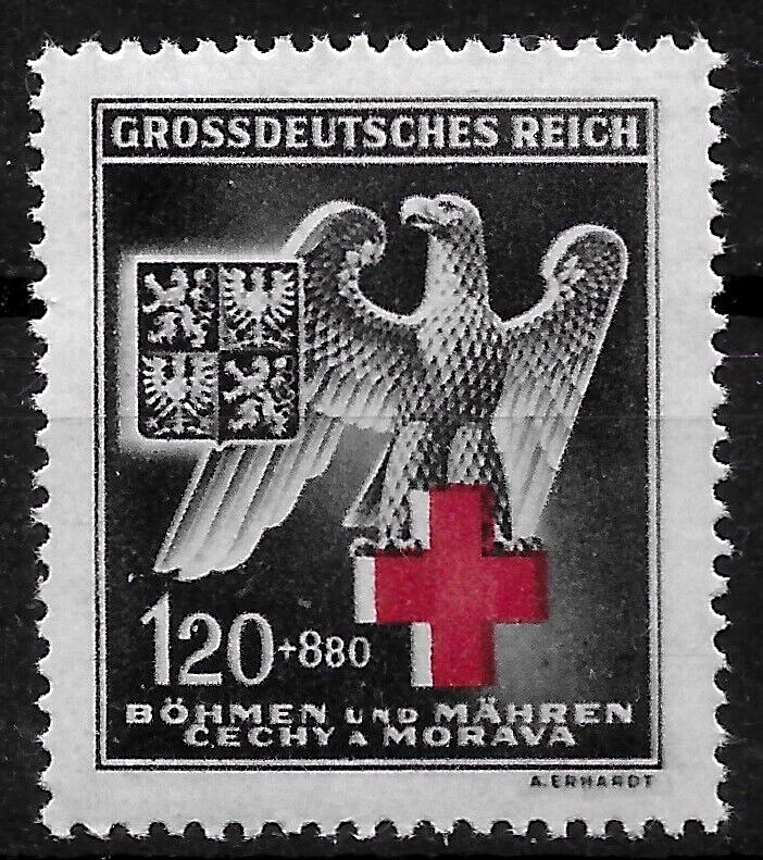 WWII 1943 Germany Bohemia and Moravia Mi#132a RED CROSS Semi-Postal MNH**OG - Image 1 of 1