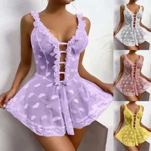Lencería babydoll de malla con corazón sexy para mujer sin mangas plisada quimise - Imagen 1 de 16