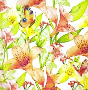 M515# 3 servilletas de papel individuales para decoupage naranja lirios flores mariposas - Imagen 1 de 12