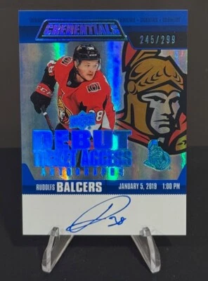 2019-20 Upper Deck Credentials Hockey RUDOLFS BALCERS Rookie Autograph /299 - Image 1 of 2