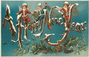 HAPPY NEW YEAR - CHERUBS - AMERICAN RED CROSS STAMP - EMBOSSED POSTCARD - Picture 1 of 2