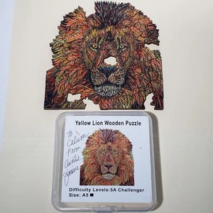 Yellow Lion Wooden Laser Cut Jigsaw Puzzle 5x8 Unique Shapes Missing 6 Pieces - Picture 1 of 14