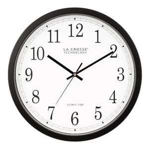 Atomic Black Wall Clock 14 Inch Quartz Multi Time Zones Daylight Saving Time - Picture 1 of 6