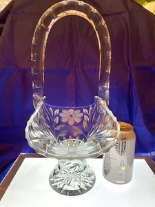 Großer 14,25 Zoll großer Blumenkorb mit Henkel amerikanisches Brillantschliffglas ABP - Bild 1 von 16
