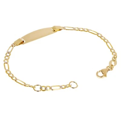 Italian 14k Two Tone Gold Engravable Baby Kids ID Figaro Bracelet 5.5" 2 grams - Image 1 of 4