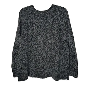 Suéter Eileen Fisher Negro/Gris Tejido Moteado Manga Larga Cuello Redondo Talla Grande M - Imagen 1 de 8