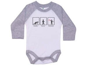 FRISBEE BABY BODYSUIT, Crawl Walk Frisbee, INFANT ROMPER, CREEPER, RAGLAN - Picture 1 of 20