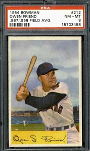 1954 Bowman #212 Owen Friend (.967/.958 Field Avg) - PSA 8
