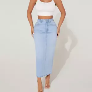 Women stretch denim pencil skirt long bodycon skirt light blue size X-large - Picture 1 of 5