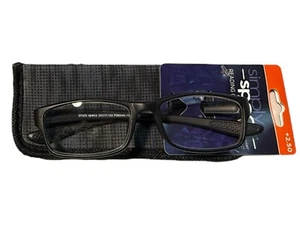 New Simply Specs Flat Black Reading Glasses Foster Grant Frames w Case +2.50 - Picture 1 of 4