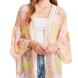 Steve Madden Sheer Pink & Yellow Tie Dye Kimono w/ Knit Neckline, OSFM, NWT!! - Picture 1 of 5