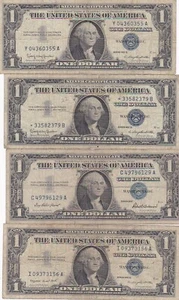 KAPPYSCOINS WC219 ESTATE LOT OF FOUR OLD $1 .00 SILVER CERTIFICATES CIRCS - Picture 1 of 2