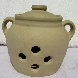 Vintage - Lidded Crock Garlic Jar Keeper Pottery USA Stoneware Maple Leaf- - Picture 1 of 16
