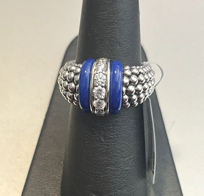 LAGOS Caviar Diamond Blue Ultramarine Ring Sterling Silver  7 $1,650.00 - Image 1 of 4