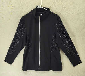 Avenue Women Jacket 14/16 Black Polyester Blend Full Zip Studded Regular Fit - Picture 1 of 17