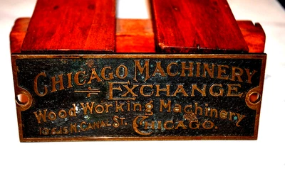 Antique Brass Plaque Chicago Machine Exchange 4” x 1.5” Name Plate 100 Yrs Old - Image 1 of 4