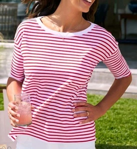 Frank And Eileen Josephine Tee Red White French Stripe Shirt Women Med Boat Neck - Picture 1 of 8