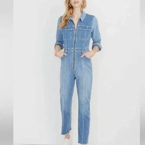 Madewell x ISKO Patchwork-Denim-Jumpsuit mit Reißverschluss vorne und langen Ärmeln Größe 4 - Bild 1 von 11