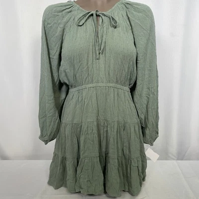 ONeill Sage зеленый Swiss Dot длинным рукавом галстук мини-платье женщин маленький новый с Ярлыками - Изображение 1 из 4