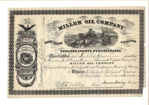PENNSYLVANIA 1864 Miller Oil Company Stock Certificate - Picture 1 of 2