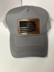 American Flag Leather Patch Hat Adjustable Unisex Patriotic Trucker Cap - Picture 1 of 5