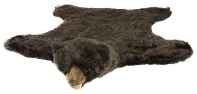 Bear Rug Black Plush Faux Fur Chubby Bear Skin Area Rug Life Size Shaggy - Image 1 of 3