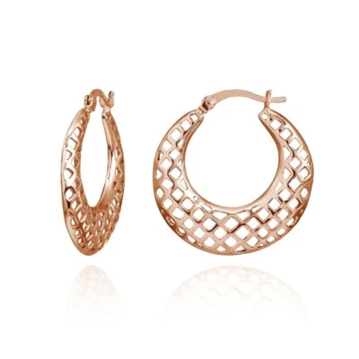 Rose Gold Tone over Silver High Polished Round Square-Cutout Hoop Earrings - Image 1 of 3