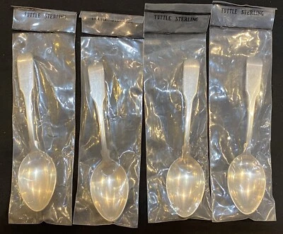 Colonial Fiddle by Tuttle - 4 Sterling Silver Demitasse Spoons 4 1/8" Silverware - Image 1 of 4