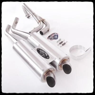 Barkers Exhaust Pipe Dual Full System Black Tag Brushed Yamaha Grizzly 700 - Image 1 of 4