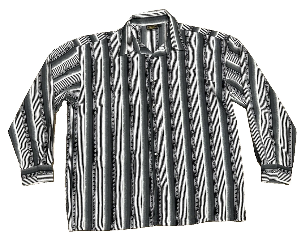 Monzini Greek Key Collection Shirt Men’s 2XL Medusa Print Black White USA VTG - Image 1 of 4
