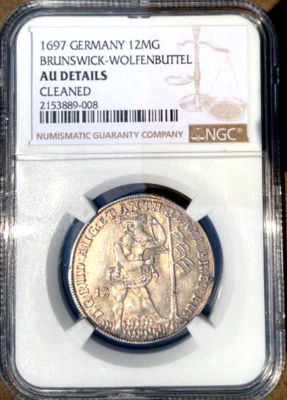 1697 Estados alemanes Brunswick Wolfenbuttel Wildman 1/3 Taler, 12 mg, NGC AU Foto 1 de 2