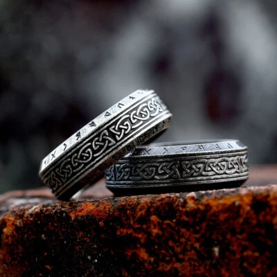 Men Women Vintage Celtic Knot Wedding Ring Solid Titanium Retro Viking Rune Band - Image 1 of 4