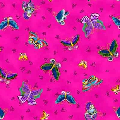 CLOTHWORKS Laurel Burch Feline Frolic Butterflies on Fuchsia Fabric By the FQ - 1/4 YD