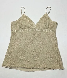 Y2K Cream Soft Peach Lace Dainty Spaghetti Strap Cami Tank Top Jrs XL 15/17 Flaw - Picture 1 of 22
