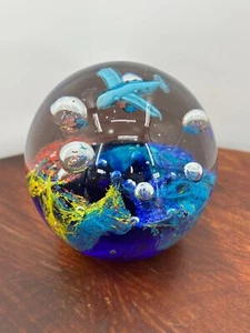 Oceanic Paperweight Art Glass Bubble Ocean Scene & Airplane Design - Picture 1 of 15
