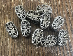 Vintage Darkened Silver Metal Large Open Filigree Pinched Multi Side Bead Lot - Picture 1 of 3