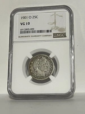 1901-O BARBER QUARTER US MINT 90% SILVER GRADED COIN NGC VG 10 - Image 1 of 2