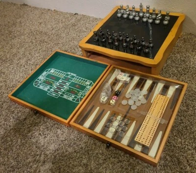 Glass/Wood Chess, Checkers, Backgammon, Dominos, Game/Board Set - Image 1 of 4