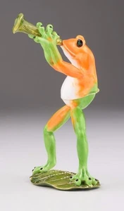 Frog playing clarinets trinket box by Keren Kopal Austrian Crystal Faberge - Picture 1 of 12